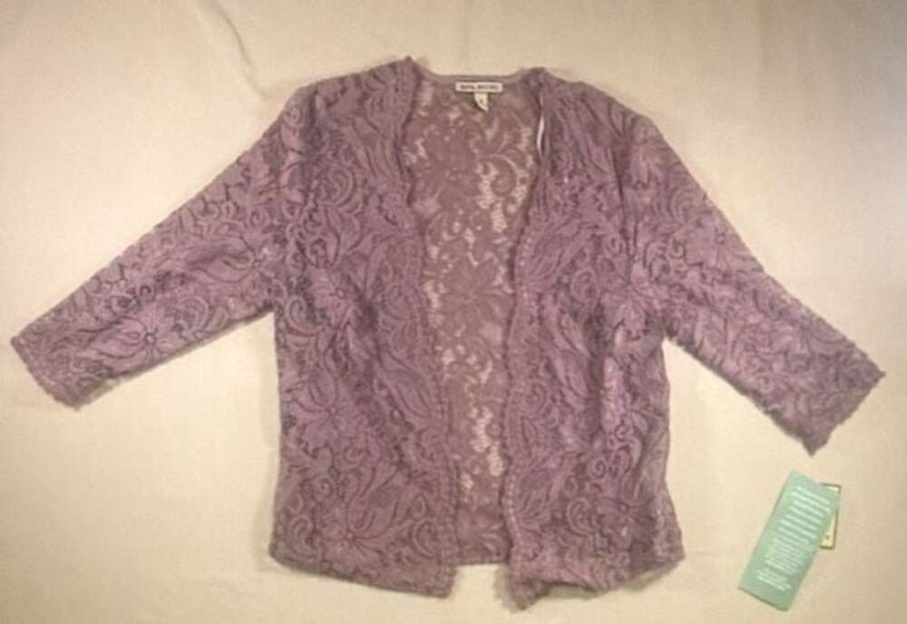 Maya Brooke Purple Metallic Lace Open Front Bolero Shrug Jacket Size 10